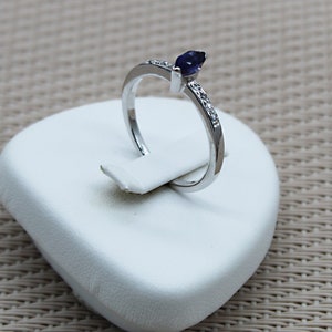 Fine 925 Silver Iolite and Cz Diamond Ring. Handmade Jewelry Minerals Silver 925 Rhodium Plated Women. Sterling Silver Water Sapphire Ring. image 5
