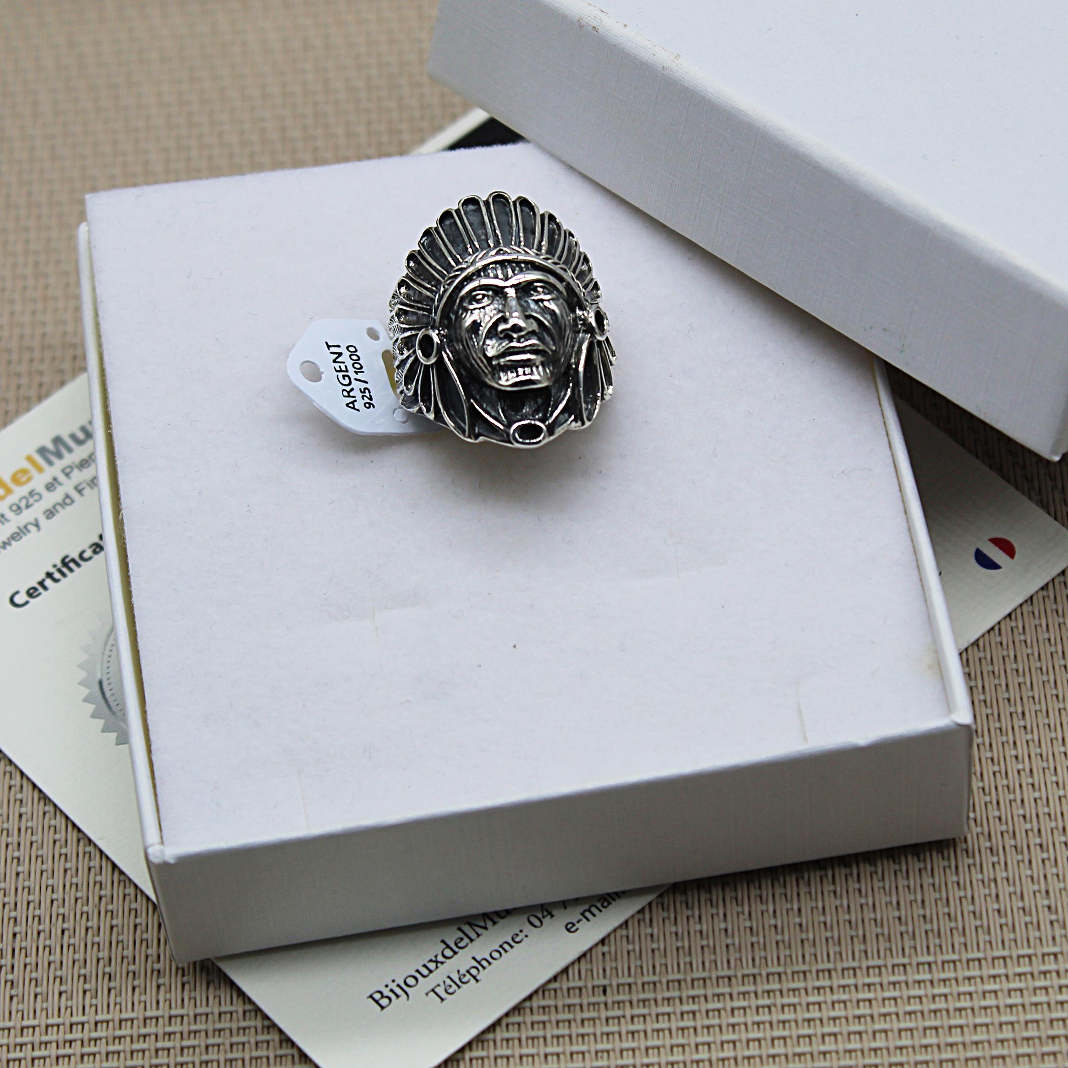 Bague Homme Chef Indien En Acier Inoxydable - Style Tribal, Tête De Chef, Tailles 40 à 61
