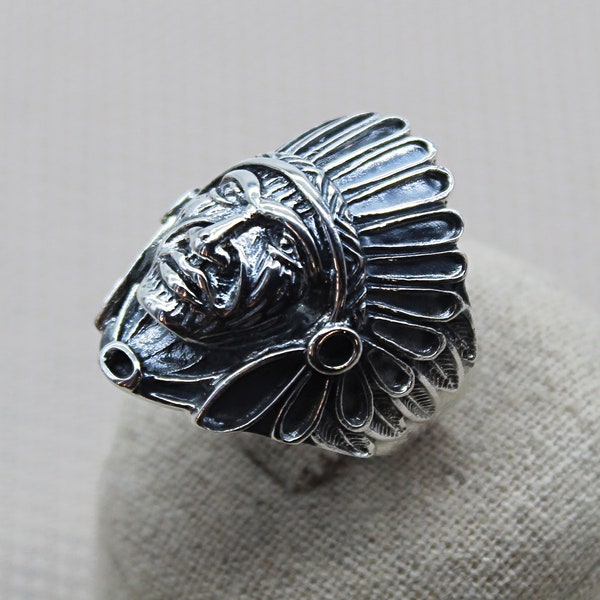 Bague Argent massif 925 tête d'Indien, Bague Amérindien, bijou fait main