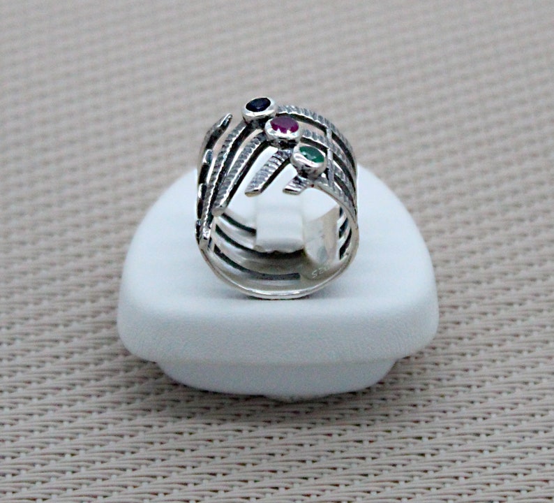 Silver Ring Women Silver Multiple Stone Ring Silver Jewelry Stones Semi Open Silver Ring Ornate Ring Birthstone Ring Zodiac Ring