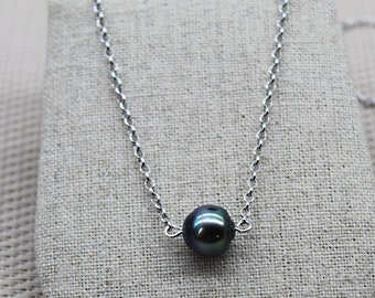 Tahitian Pearl Necklace, Silver Necklace, Chain Necklace, Cultured Pearl Necklace, Baroque Necklace, Short Necklace, Pearl Jewelry