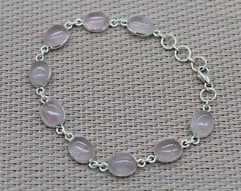 Rose Quartz Bracelet, Silver Bracelet, Gemstone Bracelet, Boho Bracelet, Women Bracelet, Birthstone Jewelry, Rose Quartz Jewelry