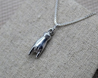 Sterling Silver Devil's Horns pendant, Rock, Hard, Metal necklace, with or without silver chain, handmade men's and women's jewelry.