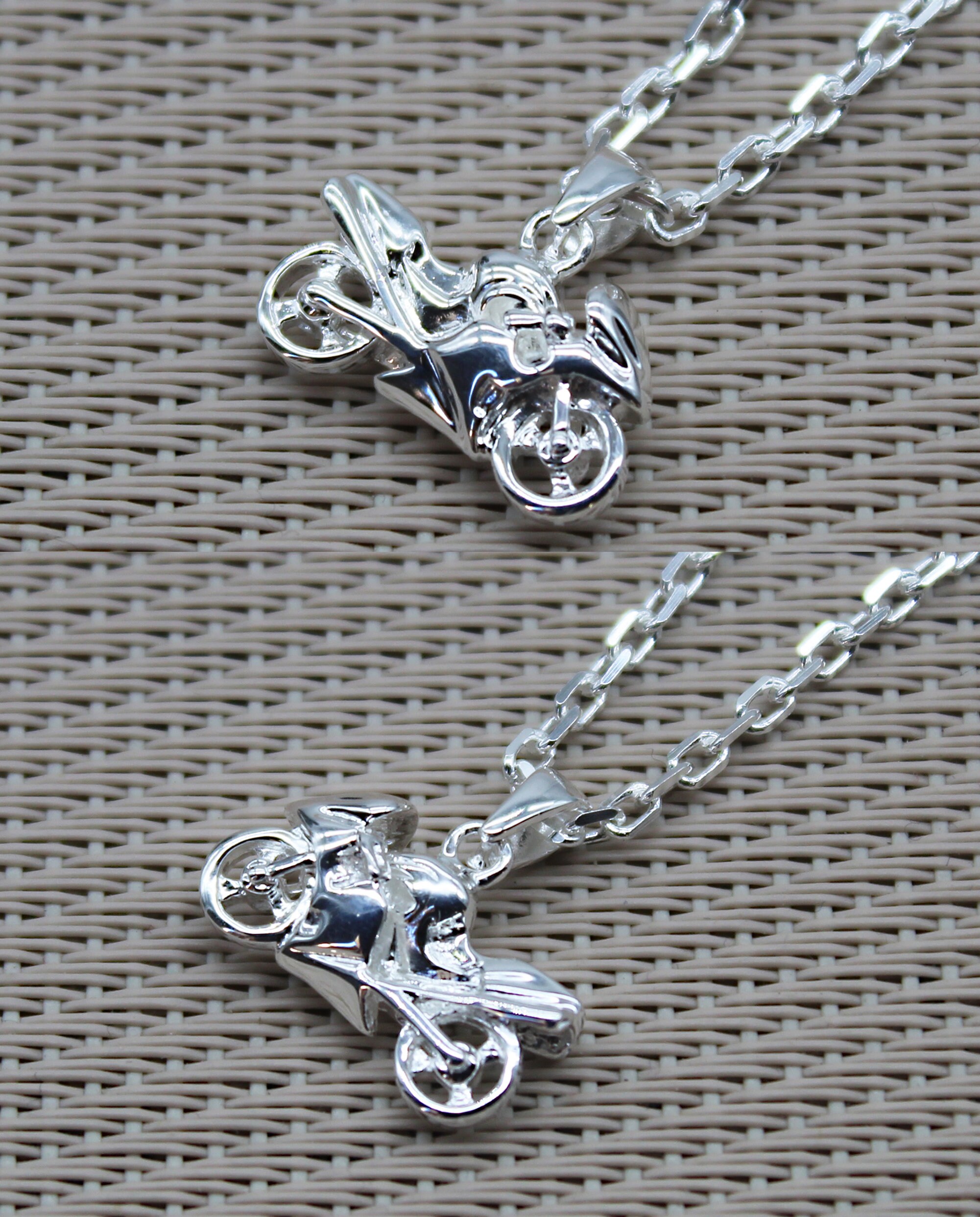 Pendentif Motard En Argent 925 - Amulette 19x11mm Pour Collier Homme, Design Biker