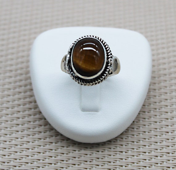 Ojos De Tigre Hecho a Mano Piedra 925 Sterling Silver Anillo De Mujer Hombre