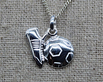 Football Ball and Shoe Pendant, Sterling Silver Pendant, Football Ball Necklace, Silver Chain, Supporter Jewelry