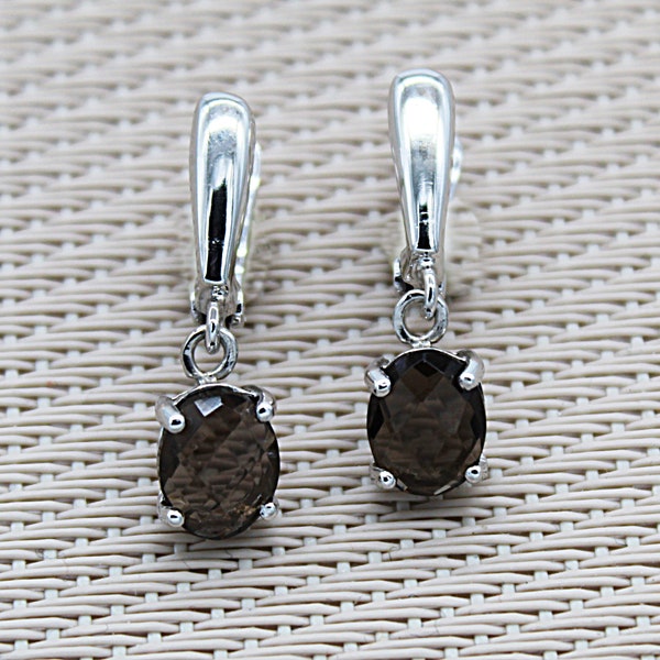 Boucles d'oreilles Topazes Brunes. Argent Rhodié. Boucles d'oreilles Automne. Boucles d'oreilles Ovales. Boucles d'oreilles Marrons