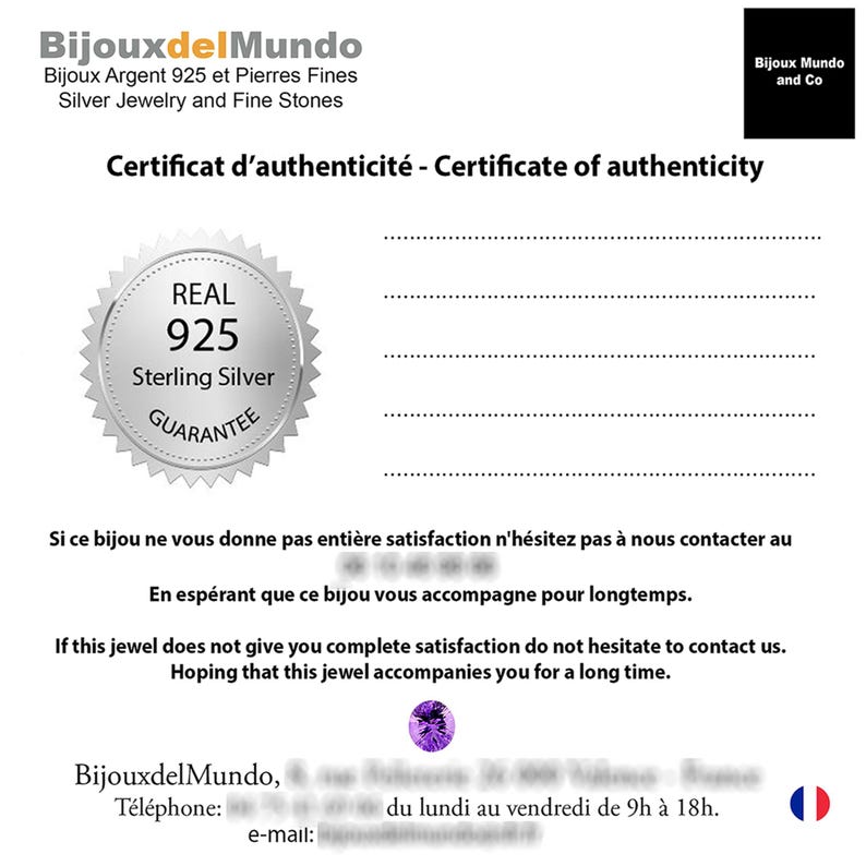 Certificat d'authenticité Bijoux del Mundo.
