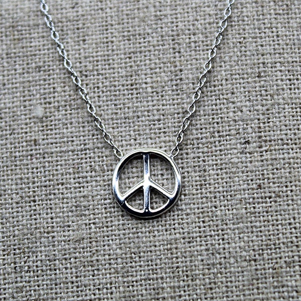 Hippie Necklace, Silver Necklace, Thin Necklace, Peace and Love, Pendant Chain, Bohemian Necklace, Minimalist Necklace, Fashion Jewelry