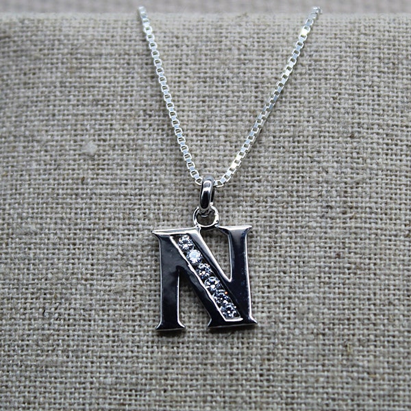 Pendentif Lettre N, Pendentif Argent, Pendentif Zirconium Cubique, Pendentif Alphabet, Pendentif Initial, Collier Lettre N, Bijoux Initiaux