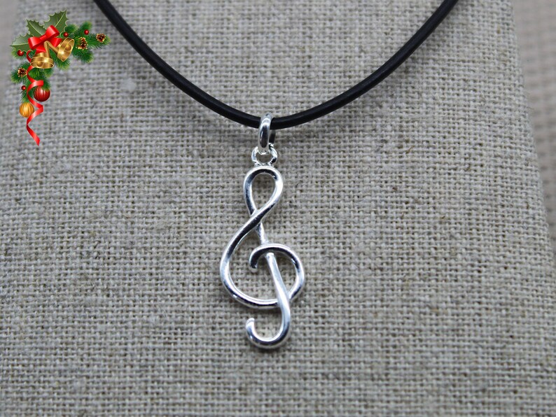 Cordon en Cuir Noir, Collier Pendentif, Pendentif Clef de Sol, Cordon de Collier, Pendentif en Argent 925, Pendentif Note de Musique image 10