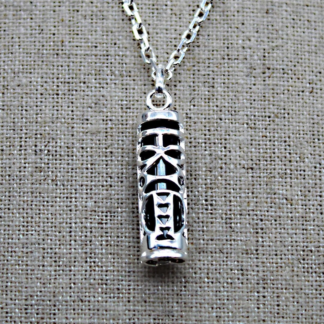 Pendentif Tiki Guerrier En Argent Sterling 925 Solide - Chaîne 20 Pouces, Fait Main USA