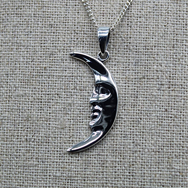 Pendentif Lune Argent 925, Bijou Lunaire, collier lune, fait main bijou mixte avec ou sans chaîne Argent massif, idée cadeau.