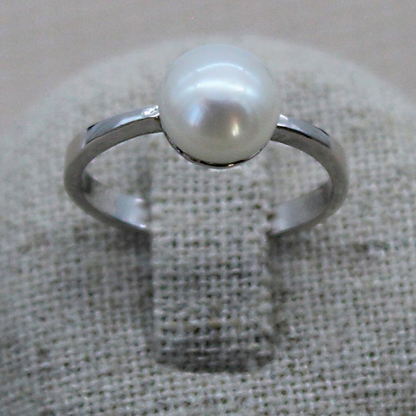 Bague Perle de culture naturelle en argent 925 massif la couleur de la Perle est blanche, bijou pour femme.