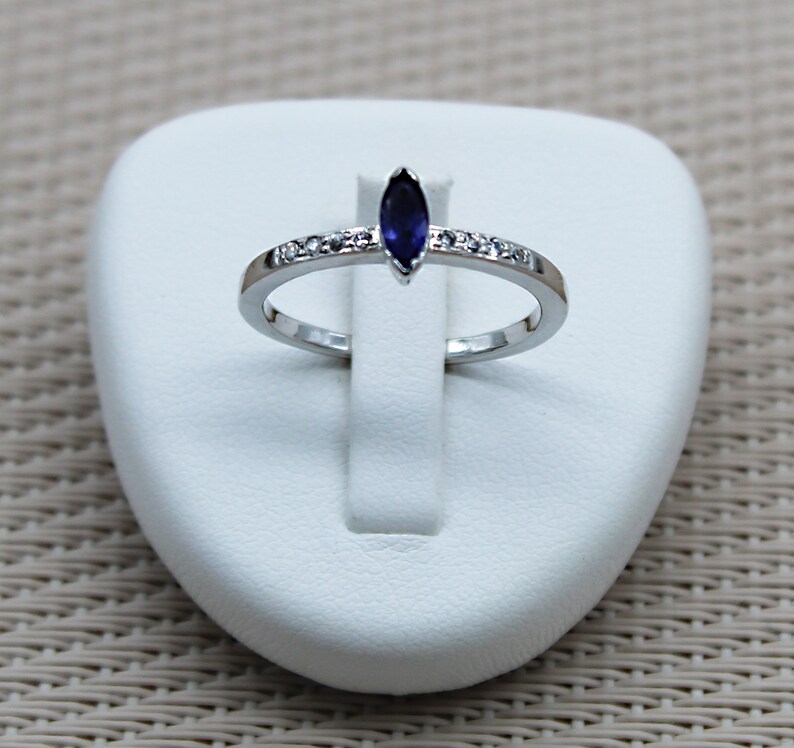 Fine 925 Silver Iolite and Cz Diamond Ring. Handmade Jewelry Minerals Silver 925 Rhodium Plated Women. Sterling Silver Water Sapphire Ring. image 2