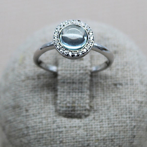 Bague Argent Topaze et Zirconiums. Bague Argent Diamants Cz Femme. Topaze Cabochon. Cadeau Mode Femmes. Bijoux Argent 925 Rhodié et Minéraux