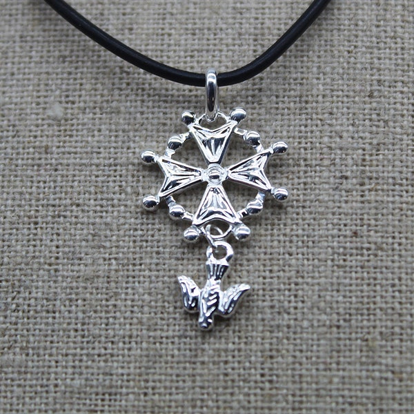 Collier Croix Protestante, Cordon de Collier, Pendentif en Argent 925, Cordon en Cuir, Pendentif Croix Protestante, Collier Croix Huguenote