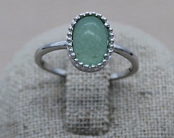 Bague Argent Aventurine, pierre fine de couleur vert pale, bijou fait main pour Femmes.