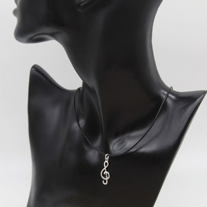 Cordon en Cuir Noir, Collier Pendentif, Pendentif Clef de Sol, Cordon de Collier, Pendentif en Argent 925, Pendentif Note de Musique image 2