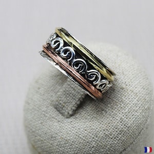 925 Silver Ring Women or men, ring decorated with copper and brass, handmade jewelry, gift idea.