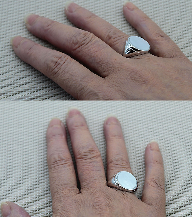 Iridescent Ring Round Mother of Pearl Ring Seashell Ring Contemporary Ring Rhodium 925 Silver Ring White Shell Ring Summer Ring