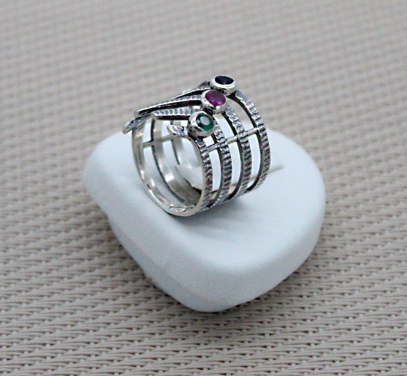 Silver Ring Women Silver Multiple Stone Ring Silver Jewelry Stones Semi Open Silver Ring Ornate Ring Birthstone Ring Zodiac Ring