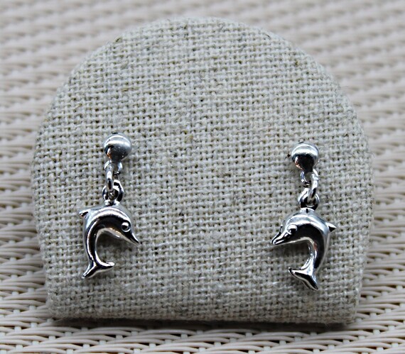 Boucles D'oreilles Vintage Dauphins En Argent Massif 925 - Pendantes - Très Bon état