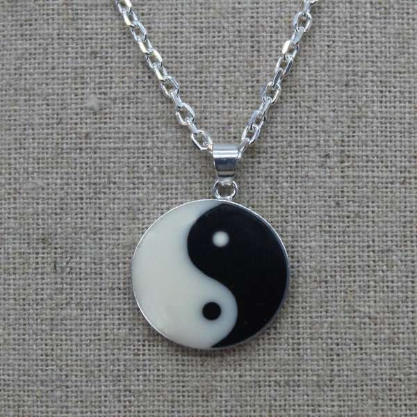 Pendentif Spirituel, Collier Yin Yang, Collier en Argent, Pendentif Rond, Collier de Chaîne, Collier Homme, Collier Femme, Bijoux Unisexe