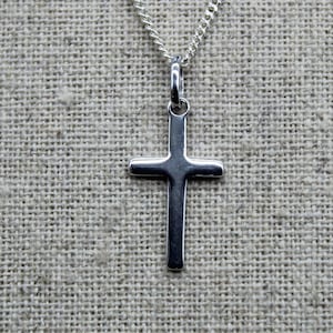 Small 925 Sterling Silver Cross. Minimalist Catholic Pendant. Simple Religious Gift for Men Women.