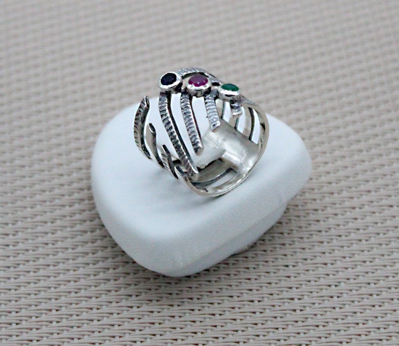 Silver Ring Women Silver Multiple Stone Ring Silver Jewelry Stones Semi Open Silver Ring Ornate Ring Birthstone Ring Zodiac Ring