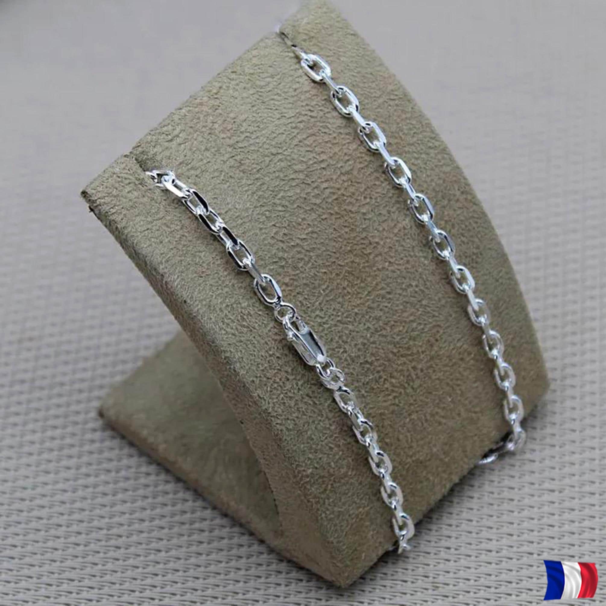 Chaîne Figaro Argent Sterling Vieillie 55 Cm Pour Homme - Bijouxia - Gris Poinçonné