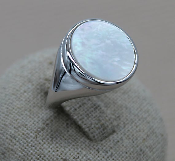 Bague Large Nacre Et Zircon Argent 925 – Taille 52 à 62 | Bague Carrée Art Déco Femme