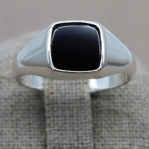 Anillo ónix plata esterlina, anillo hipster, anillo meñique, anillo gema cuadrado negro, anillo de por vida, anillo de sello unisex