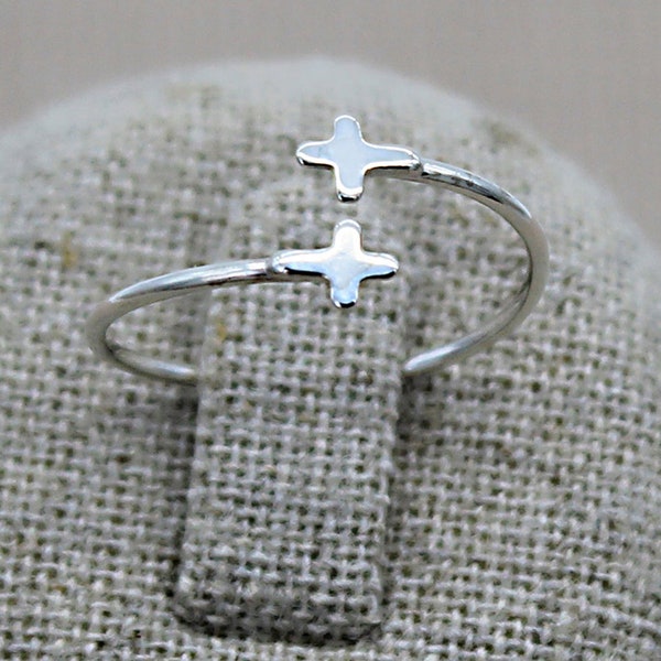 Bague Croix, Bague Minimaliste, Bague Argent 925 Rhodié, Bague Délicate, Bague Ouverte, Bague Fine, Bague Superposable, Bague Religion