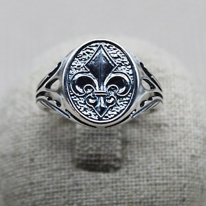 Chevalière Fleur de Lys, Bague  Argent 925, Bague de Lys, Chevalière Pour Homme, Chevalière en Argent, Bague Royale, Bijoux Pour Hommes