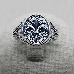 Chevalière Fleur de Lys, Bague en Argent 925, Bague de Lys, Chevalière Pour Homme, Chevalière en Argent, Bague Royale, Bijoux Pour Hommes image 1