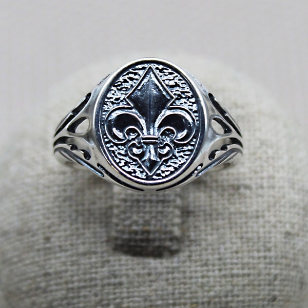 Chevalière Fleur de Lys, Bague en Argent 925, Bague de Lys, Chevalière Pour Homme, Chevalière en Argent, Bague Royale, Bijoux Pour Hommes