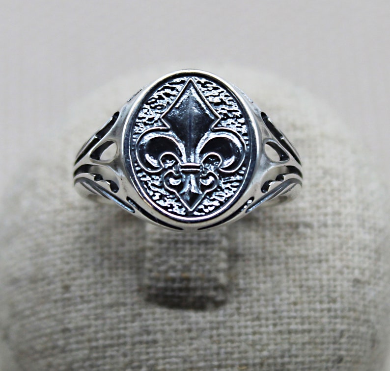 Chevalière Fleur de Lys, Bague en Argent 925, Bague de Lys, Chevalière Pour Homme, Chevalière en Argent, Bague Royale, Bijoux Pour Hommes image 1