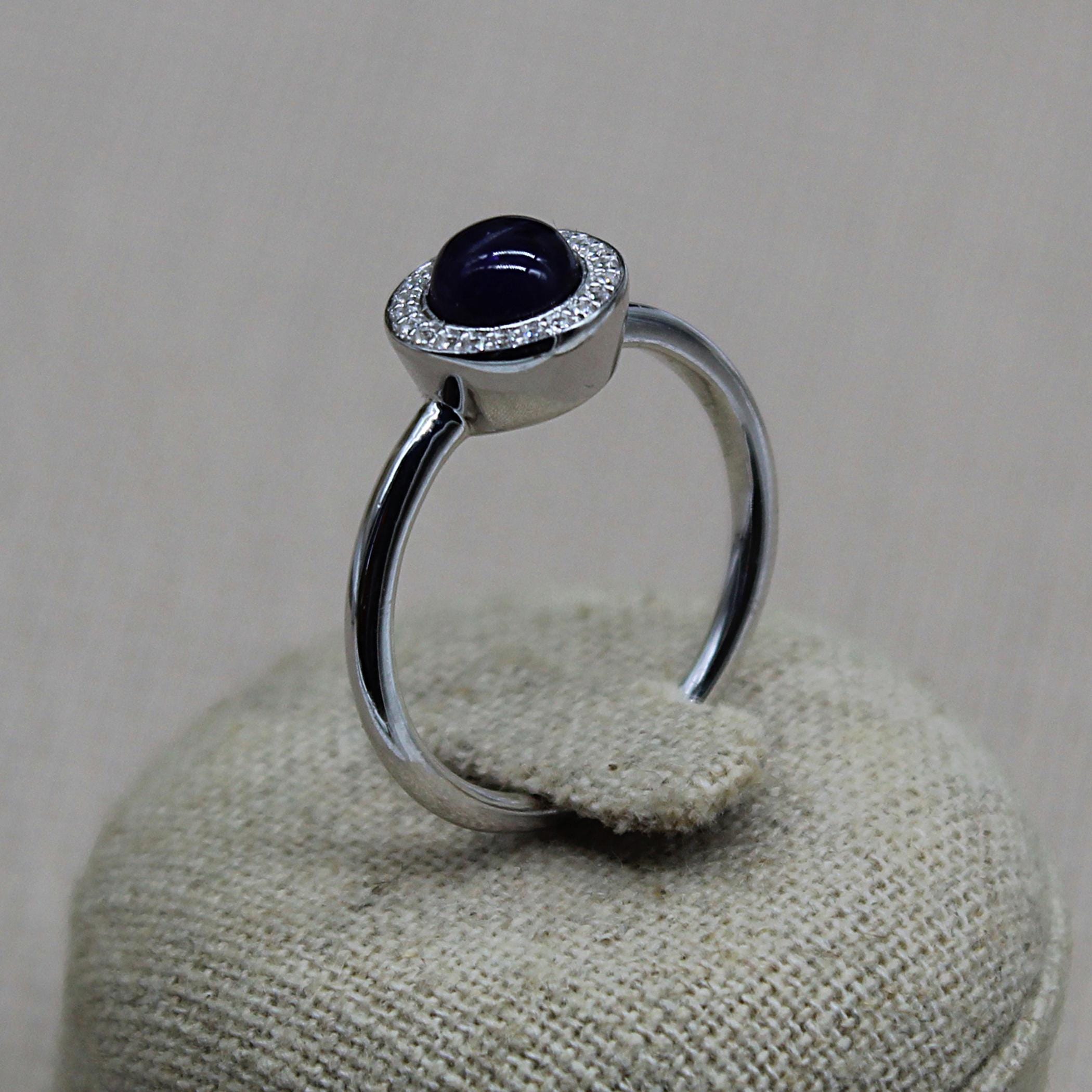 Bague Argent 925 Améthyste Cabochon Et Zircons - Fait Main - Tailles 52/54 - Neuf Avec étiquettes