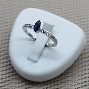 Fine 925 Silver Iolite and Cz Diamond Ring. Handmade Jewelry Minerals Silver 925 Rhodium Plated Women. Sterling Silver Water Sapphire Ring. image 1