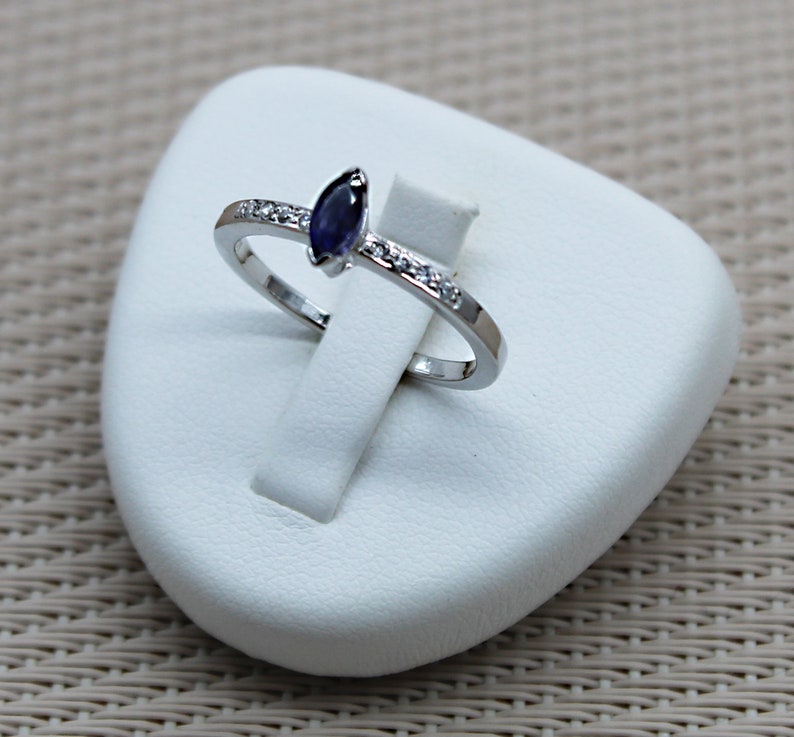 Fine 925 Silver Iolite and Cz Diamond Ring. Handmade Jewelry Minerals Silver 925 Rhodium Plated Women. Sterling Silver Water Sapphire Ring. image 1