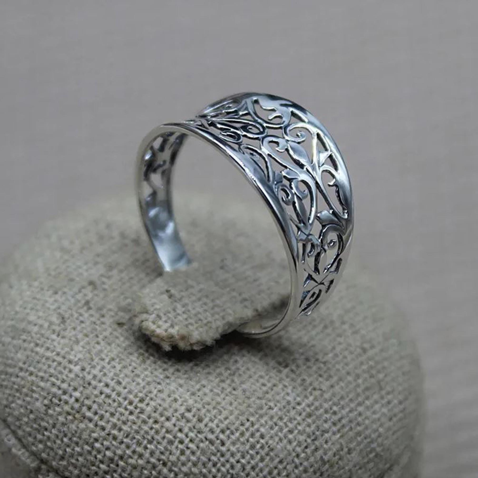 Bague Femme Argent 925 Filigrane Dentelle - Anneau élégant, Tailles 50-66
