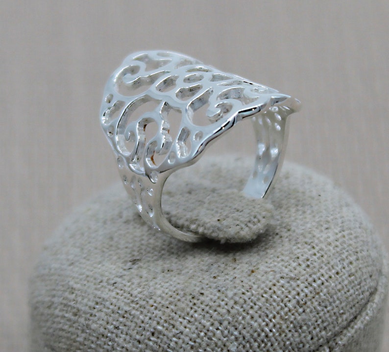 Bague Filigrane Ajourée Dentelle Argent 925 Rhodié.