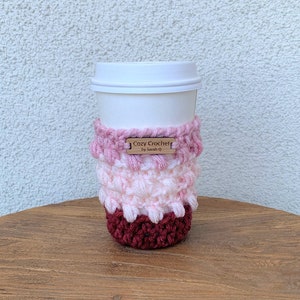 Crochet coffee cup cozy, reusable cup sleeve, drink cozy, coffee lover gift, teacher gift, nurse gift, iced coffee cozy, cold drink coozy