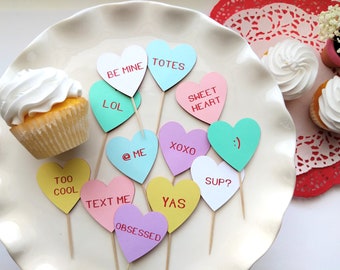 Candy Conversation Heart Cupcake Toppers
