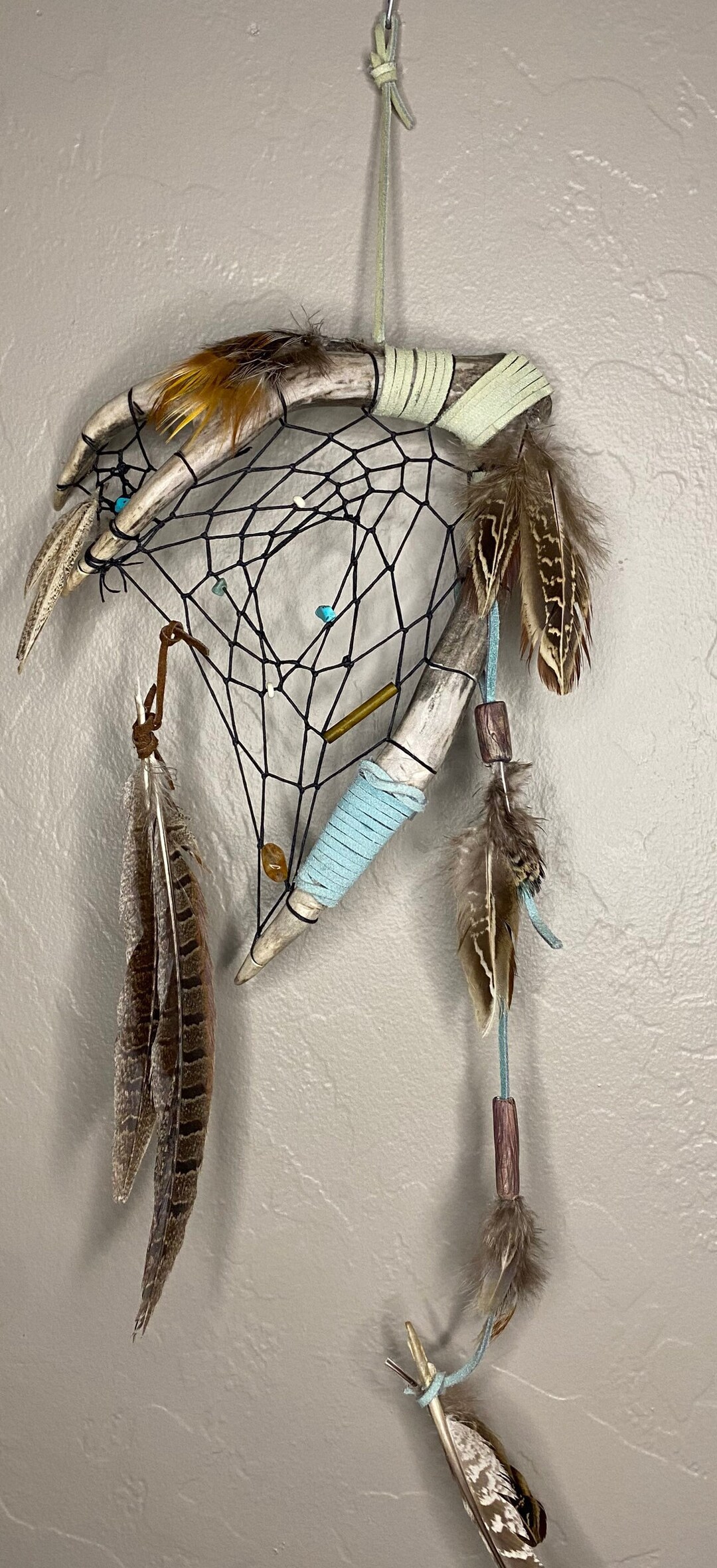 Deer Antler Dream Catcher With Real Pheasant Feathers Handmade Etsy