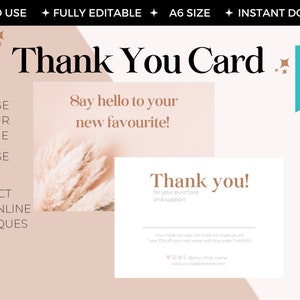 Boho Thank You Card Template, Thank you business card, Thank You Card Printable, Minimalist Thank You, Edit with CANVA