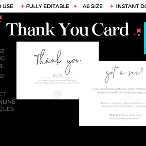 White Thank You Card Template, Thank you business card, Thank You Card Printable, Minimalist Thank You, Edit with CANVA