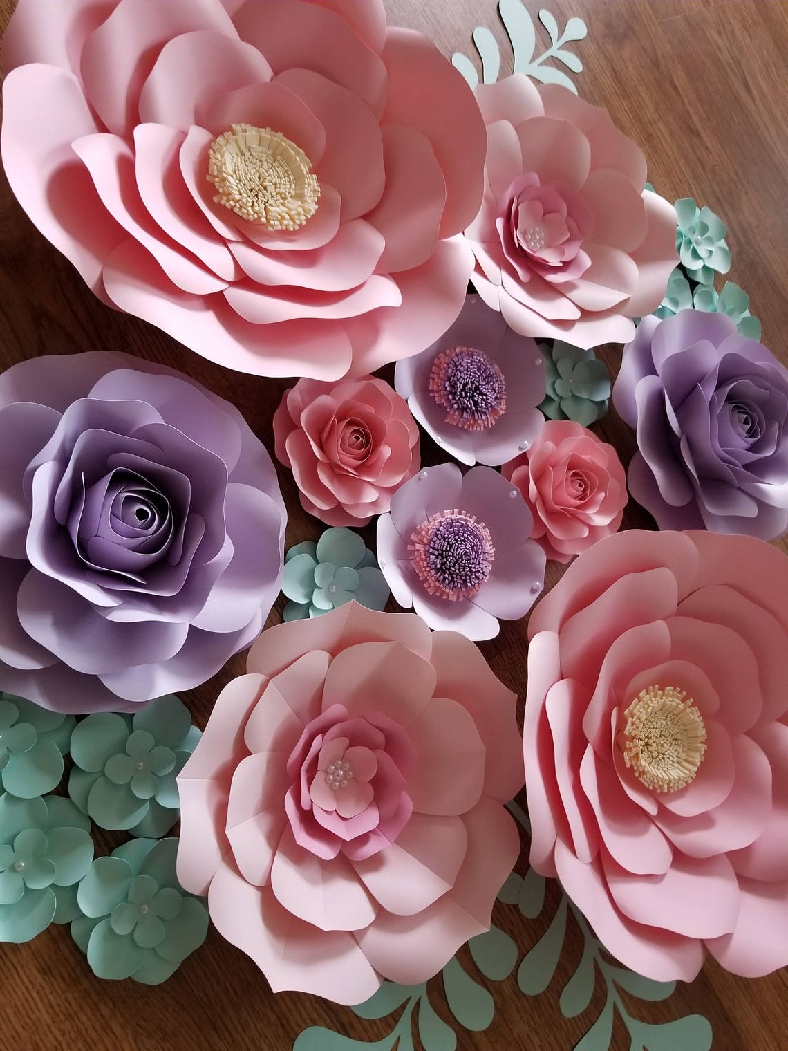 Set Paper Flowers Backdrops Personalized Wall Paper Flowers Etsy