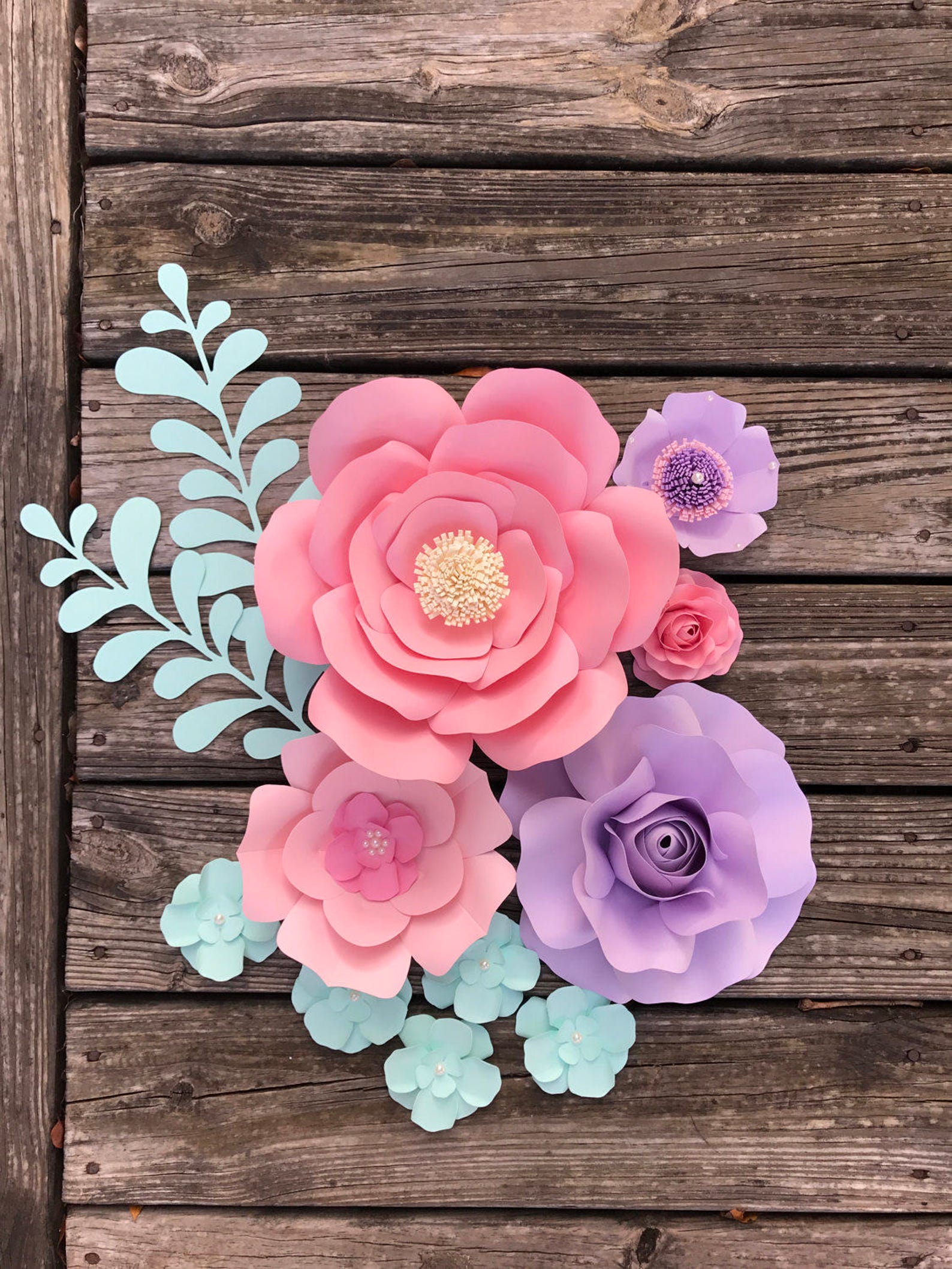 Set Paper Flowers Backdrops Personalized Wall Paper Flowers Etsy